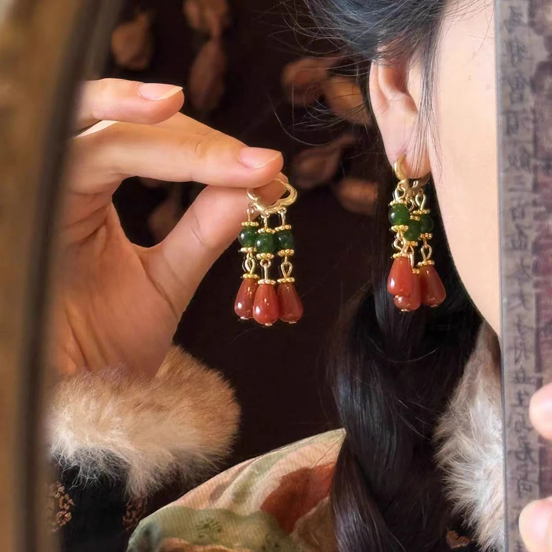 铜合金耳饰 新中式流苏耳扣古风耳环2025新款民族风耳坠百搭耳饰