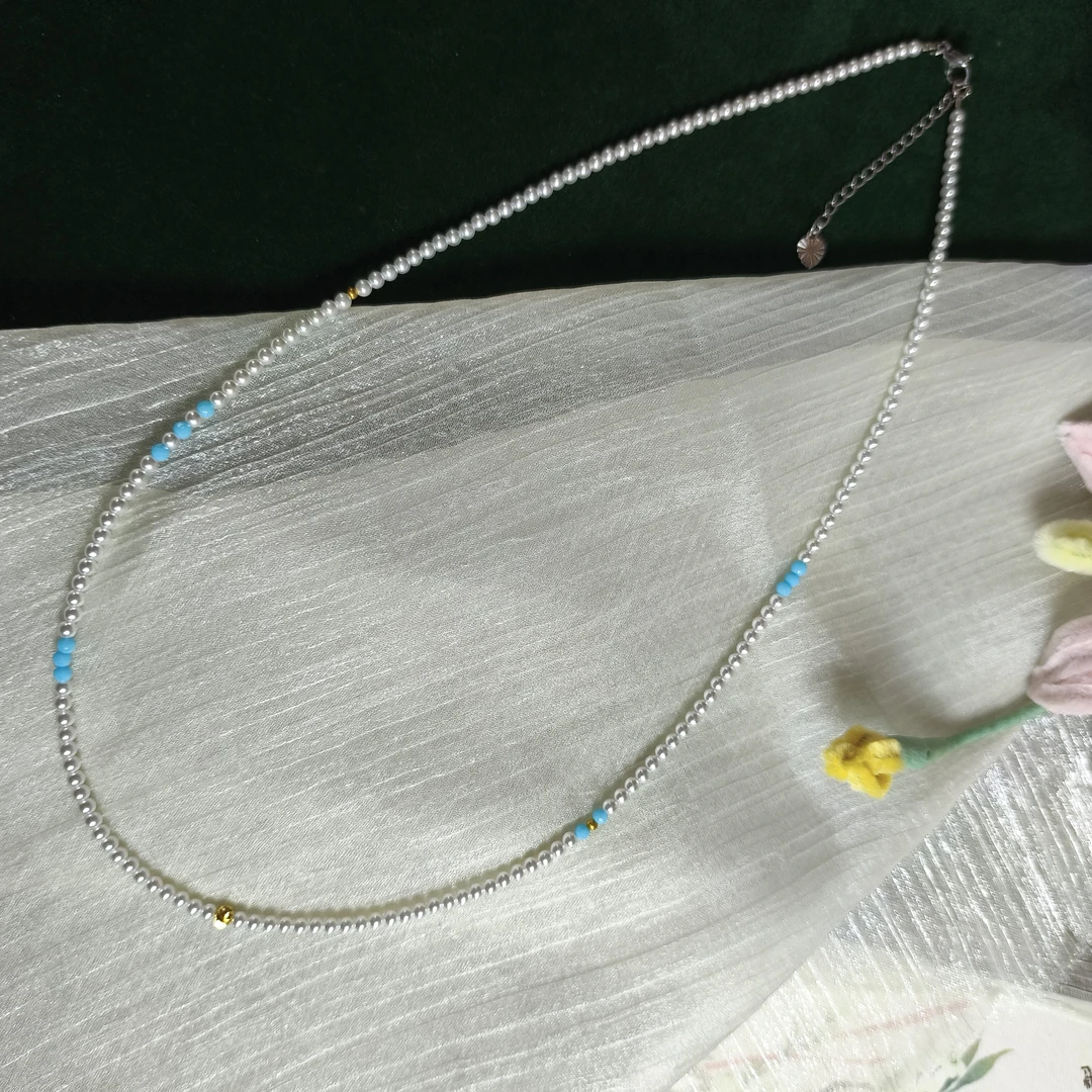 钛钢仿珍珠项链 设计款珍珠长链 复古/宫廷法式珠宝