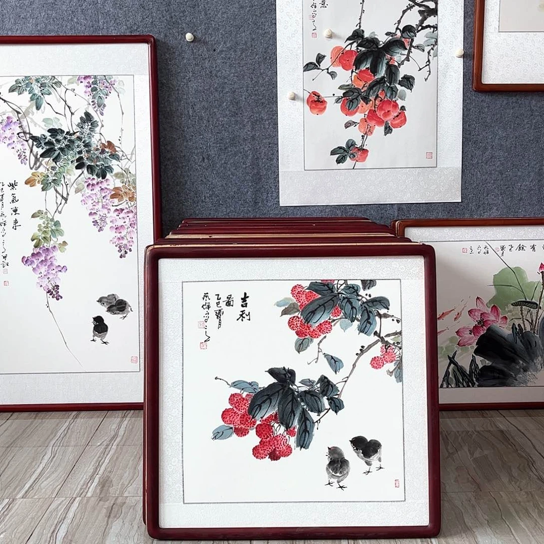 国画书画作品带框63×63