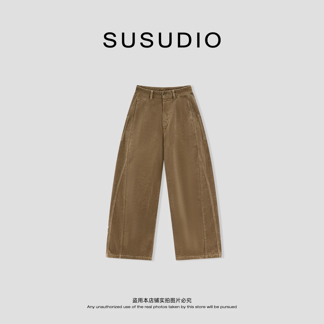 SUSUDIO 100棉 秋季美式复古时尚百搭弯刀灯芯绒休闲裤 40656