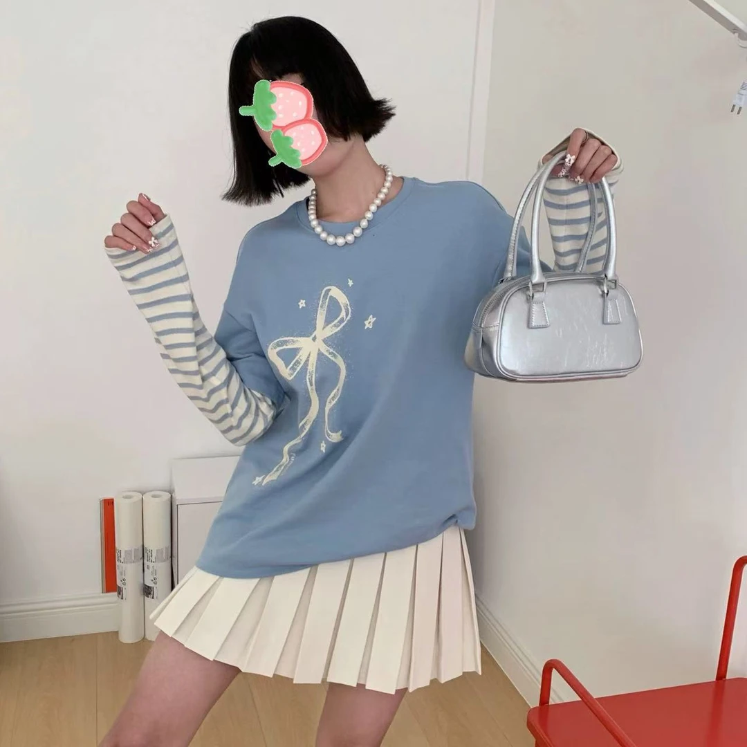 （B3)春季假两件蝴蝶结印花T恤 FS40167D