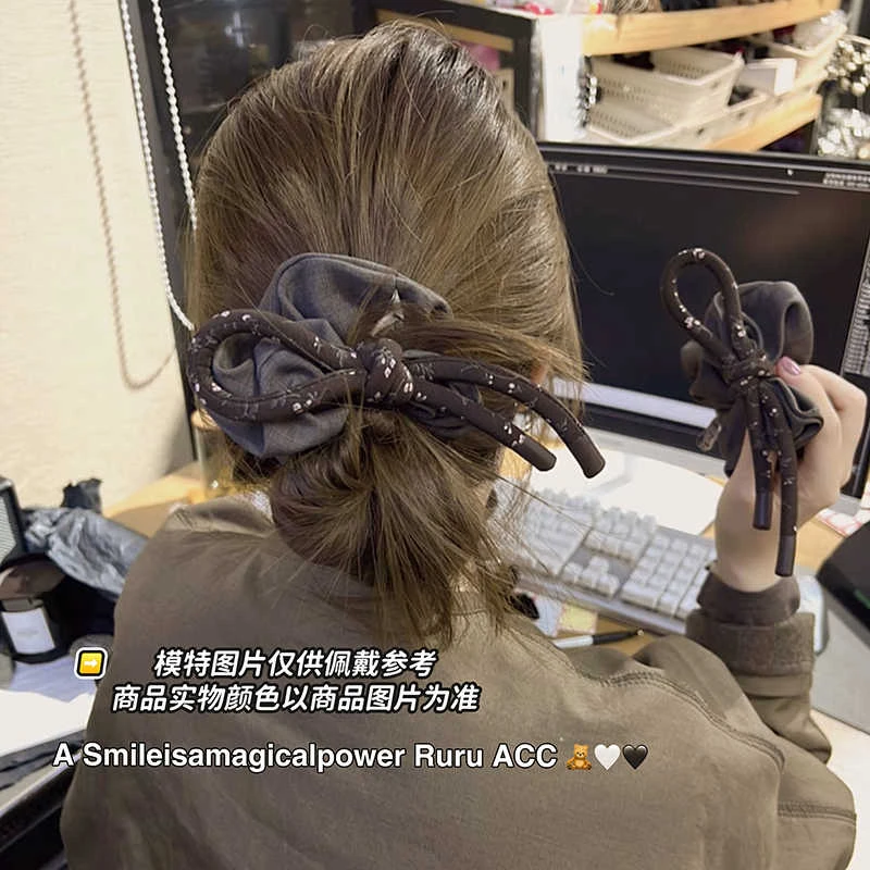 东大门高级复古咖色碎花蝴蝶结大肠发圈洋气显发量头绳丸子头发绳