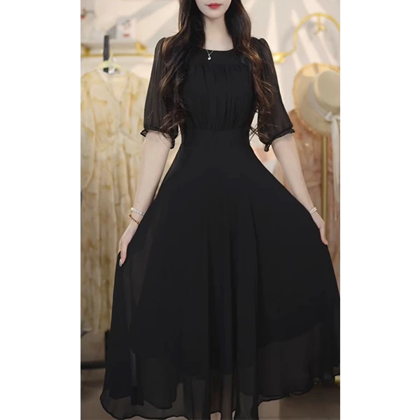 L562时尚显瘦高级连衣裙2025秋季新款收腰气质高级黑色裙子小黑裙