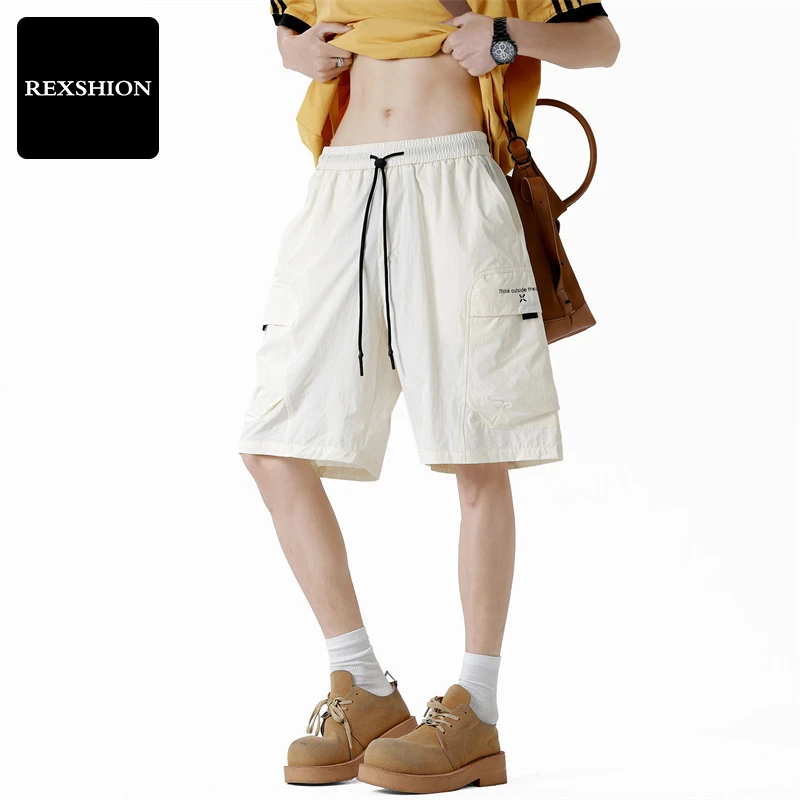 REXSHION夏季新款时尚短裤男士宽松潮流百搭抽绳户外运动工装短裤