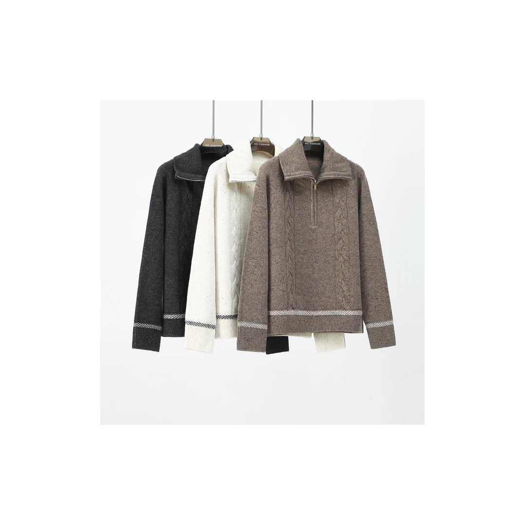 【DAXIU轻奢】秋冬纯色衬衫领点子纱羊绒针织衫-6895