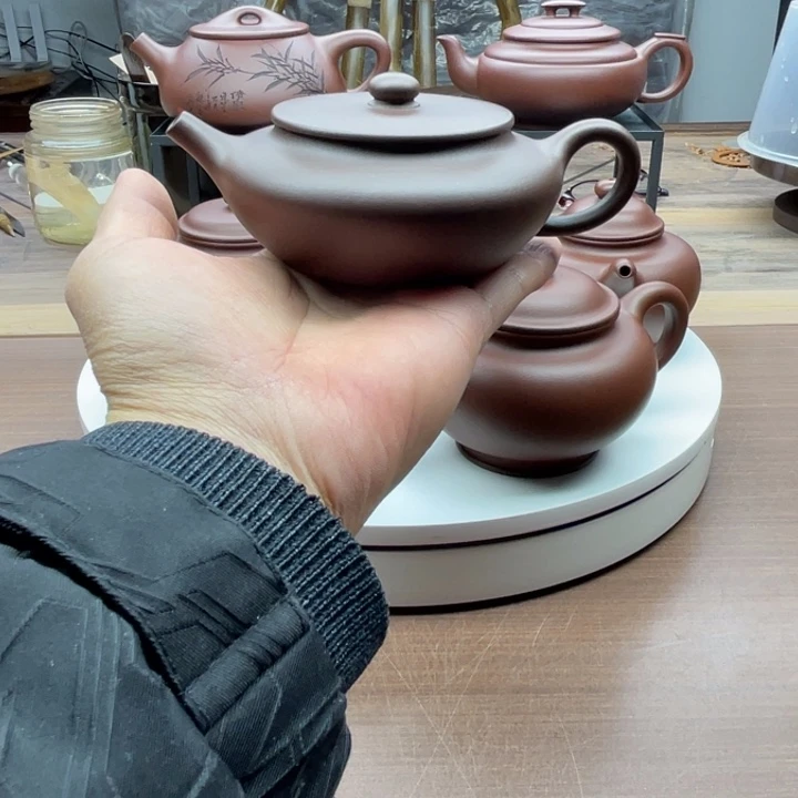 海***心茶壶紫砂原矿黄龙山紫泥180cc扁晨半手工