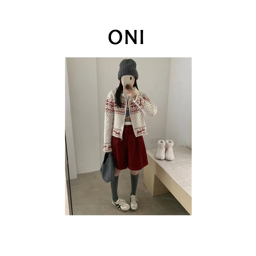 OUNI “ 小樽初雪 “ GROV*~古着感小个子高级感提花毛衣-
