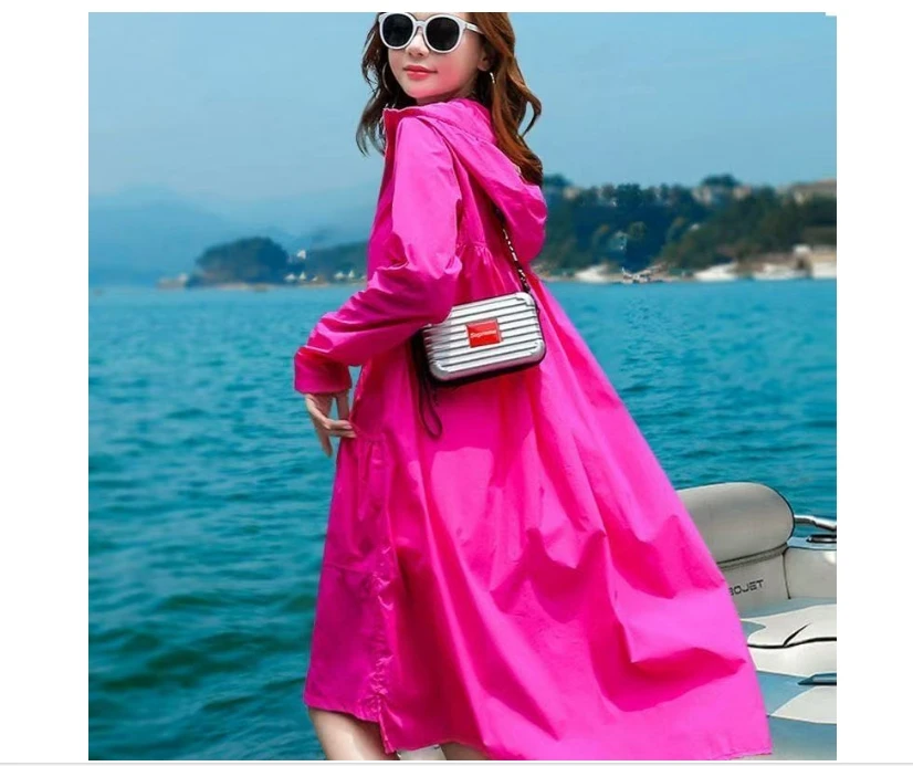 夏季长款女士宽松连防晒衣女款风衣时尚洋气轻薄显瘦韩版外套纯色