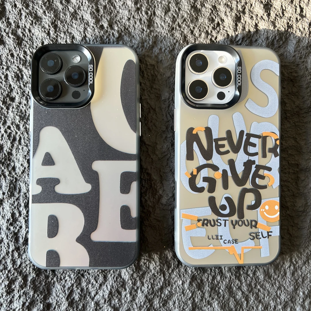 @时尚英文【彩银黑】 软包硬背炫酷卡通情侣手机壳适用于多种机型