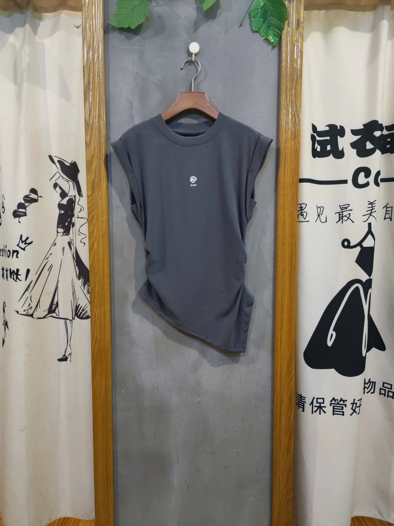 麦寻TXSDS03A夏季新款无袖正肩T恤收腰修身显瘦辣妹不对称上衣