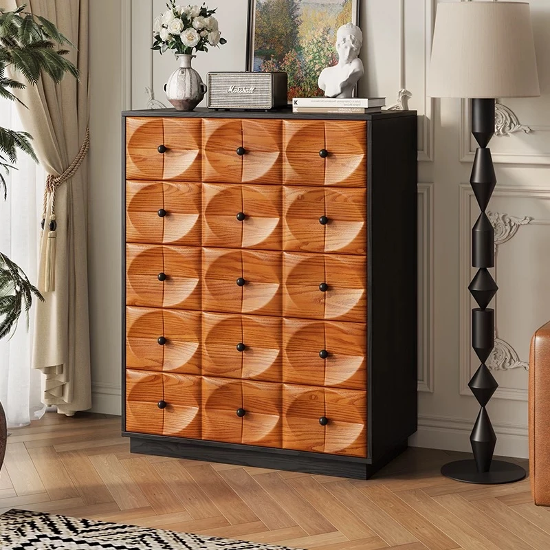 中古风斗柜全实木组合柜卧室床尾柜实木复古抽屉柜高低玄关柜