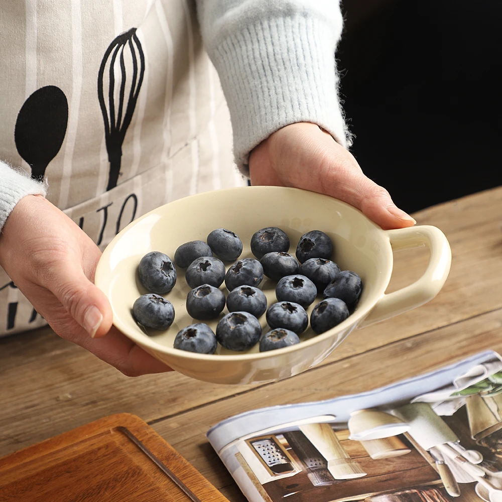 6.3英寸 口径16厘米 米黄色亮光单耳盘微瑕 凑满20元发货