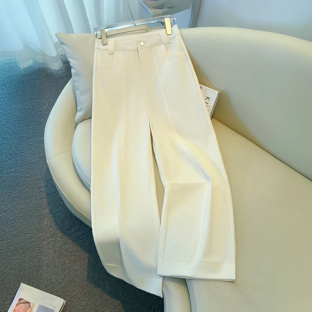 杏色西装裤阔腿裤女春秋季2025新款松弛感休闲裤简约小个子九分裤