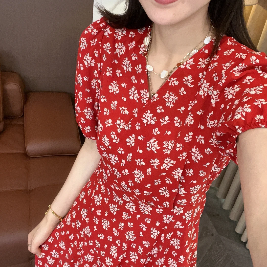 DHR COLLECTTIONS豆豆【红玫瑰】夏季薄款碎花连衣裙女-D5118