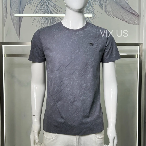 VIXIUS/维哲25春夏新品薄款男士百搭潮流烧花短袖圆领T恤#V142