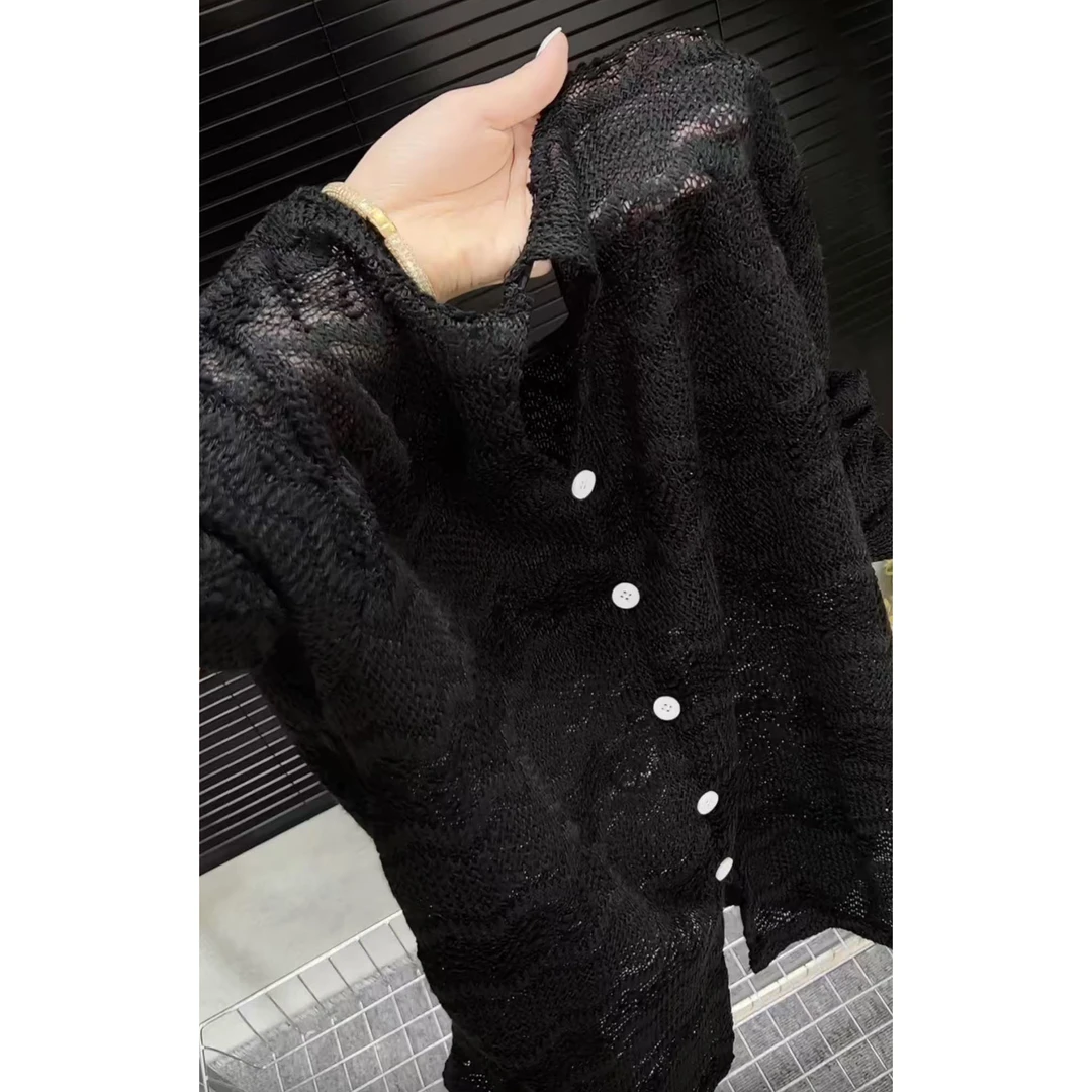 今年流行穿搭2025早秋新款温柔风镂空毛针织衫单排扣开衫长袖上衣