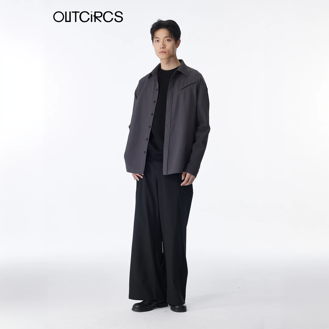 OUTCiRCS设计感半褶紫灰斜纹衬衫高级感百搭2025秋冬新款时尚休闲