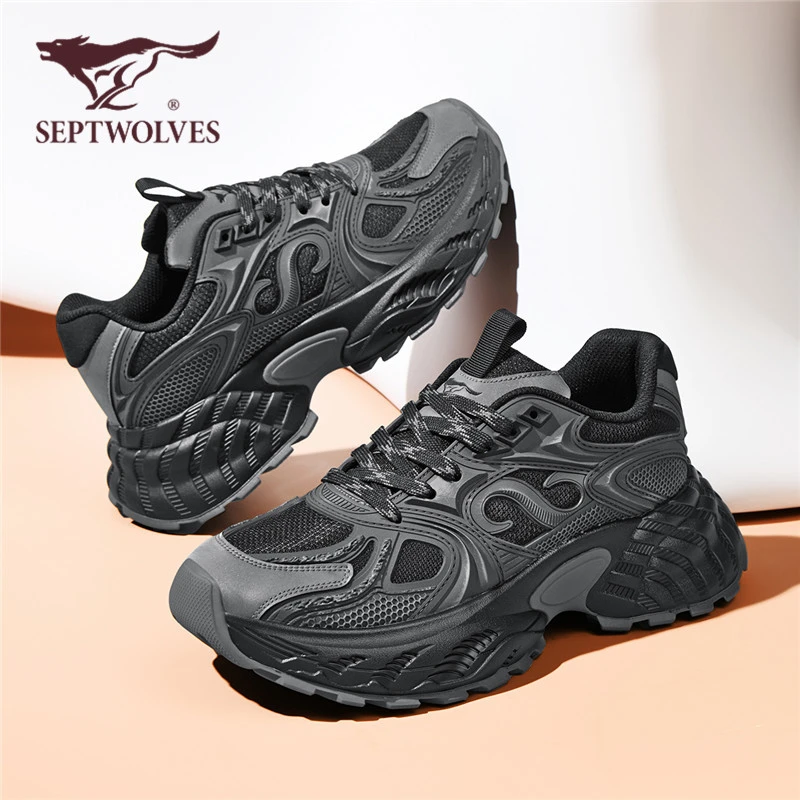 七匹狼男鞋秋季透气厚底老爹鞋男户外旅游休闲防滑耐磨网面运动鞋
