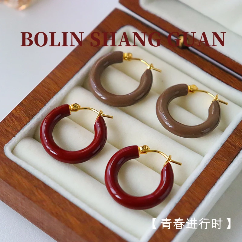 铜合金耳饰 新款简约安可拉红色滴油耳圈复古百时尚通勤dm