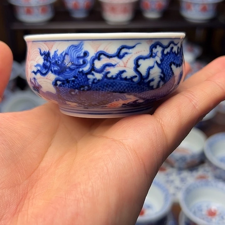 瓷片青花釉里红龙纹炉式杯活动款