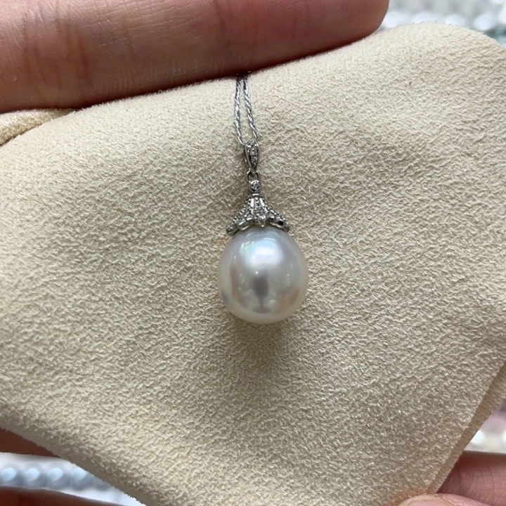 吊坠(不含链)银S925镶嵌海水珍珠澳白11-12m 11号