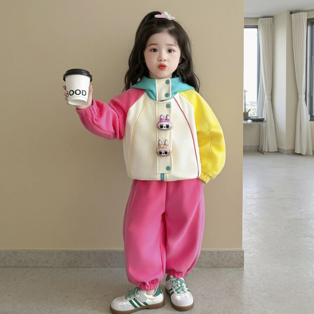 【正品】女童连帽卫衣外套套装儿童秋装小女孩洋气休闲两件套科学