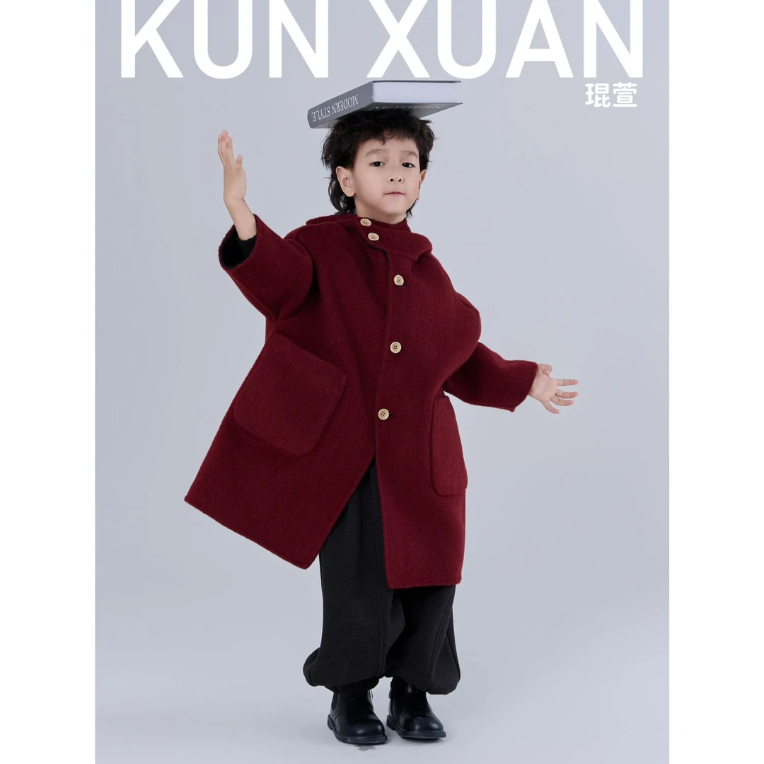 【琨萱】“浪漫魔法”2024冬款男童双面手工羊毛亲子呢子大衣AU57S122