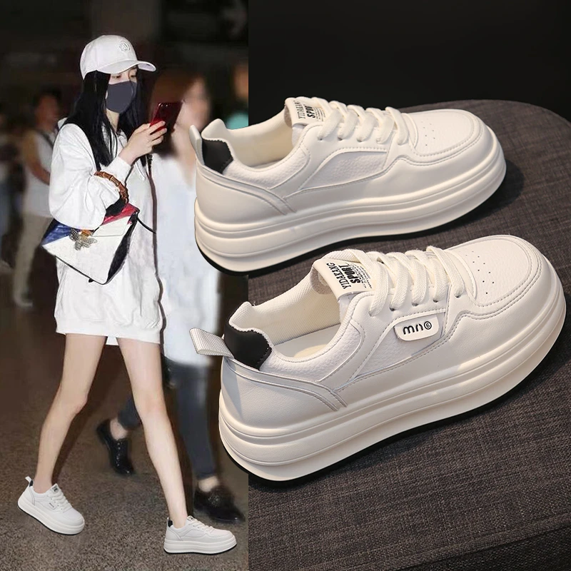 K18-厚底小白鞋女2025新款春季爆款休闲百搭板鞋平底白色女鞋