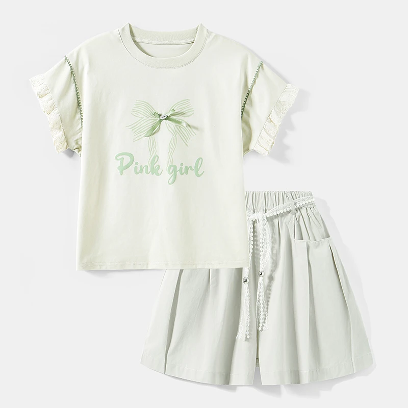 女童套装印花短袖+短裤25709