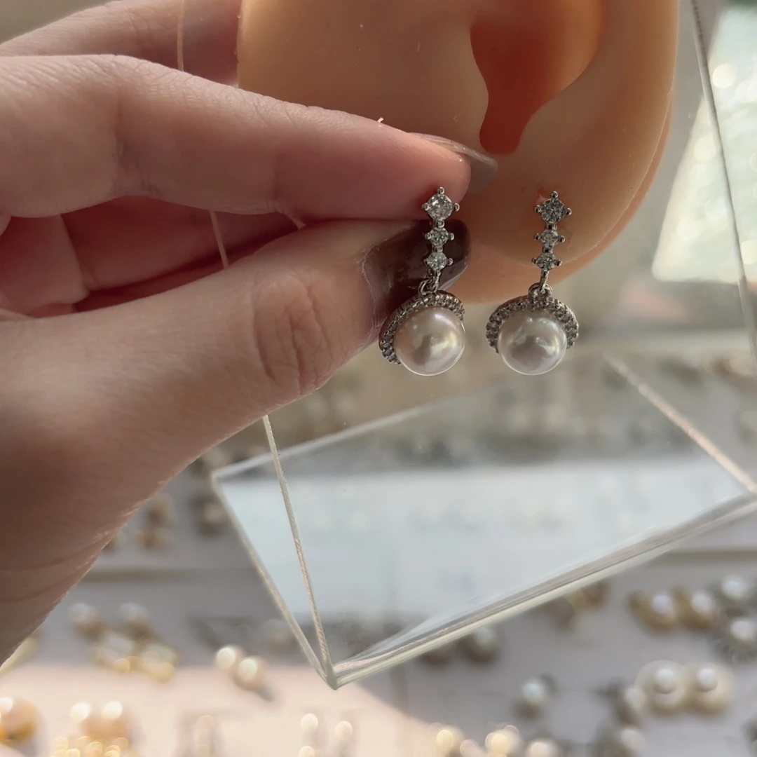 合金淡水珍珠耳饰