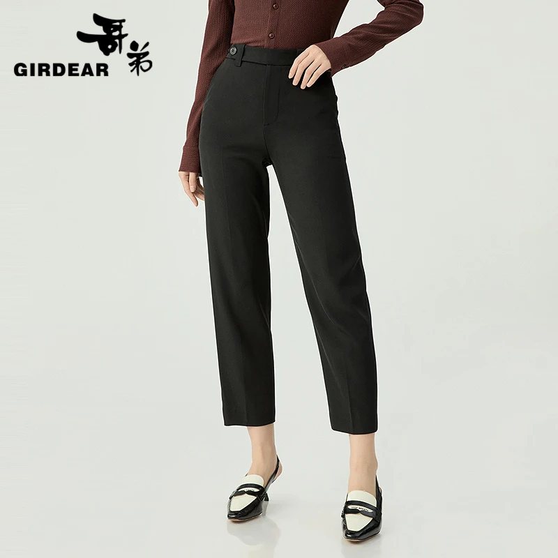 哥弟 中高腰黑色直腿烟管裤110013休闲裤