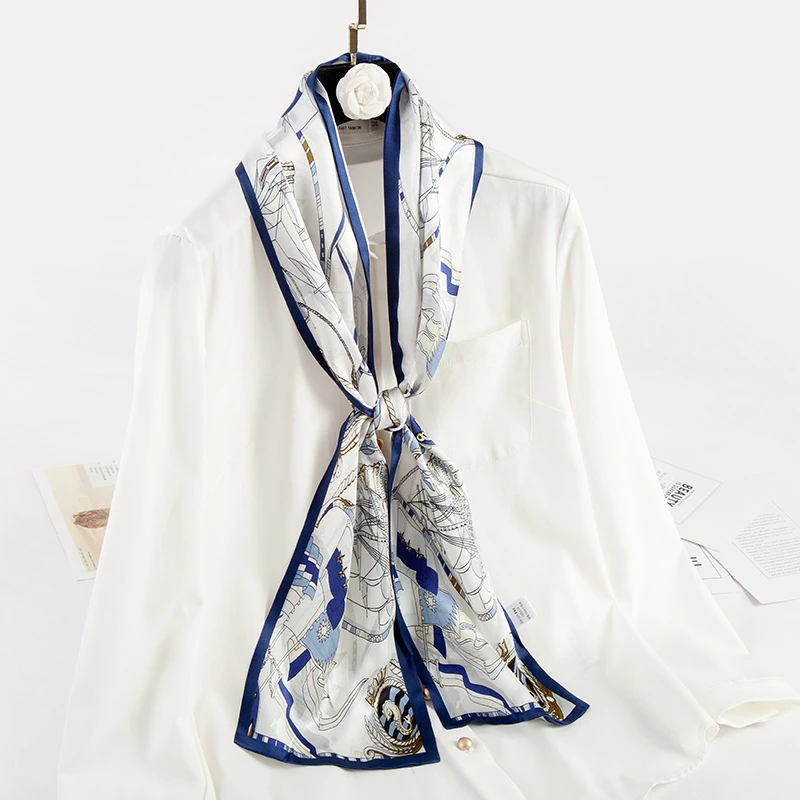 达芬奇密码春季2025新款真丝桑蚕丝绑发发带长条小丝巾多色可选