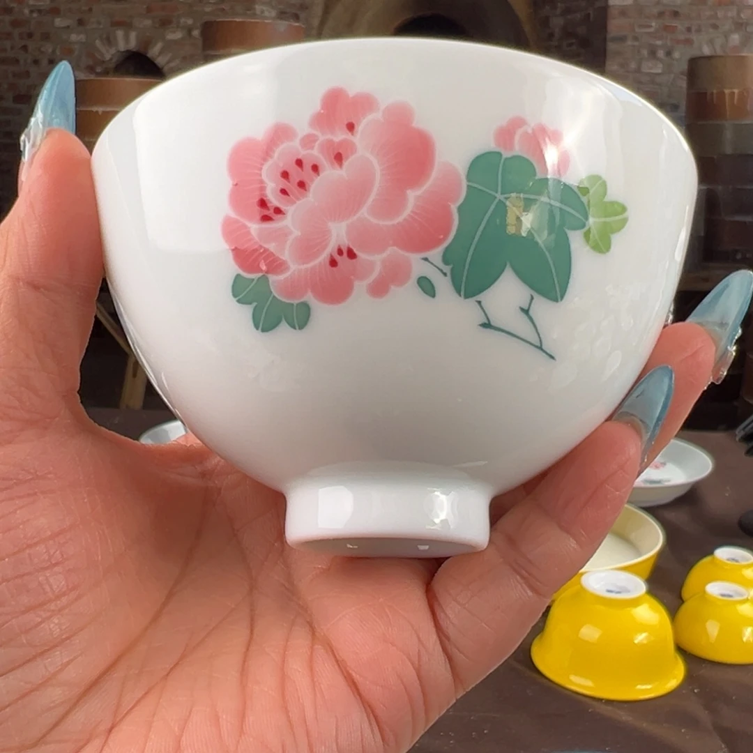 柴窑芙蓉花鸡心杯