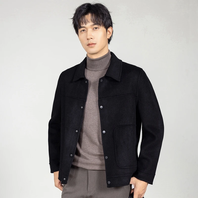 时尚翻领毛呢大衣短款双面呢子男士男装冬季商务休闲百搭韩版秋冬