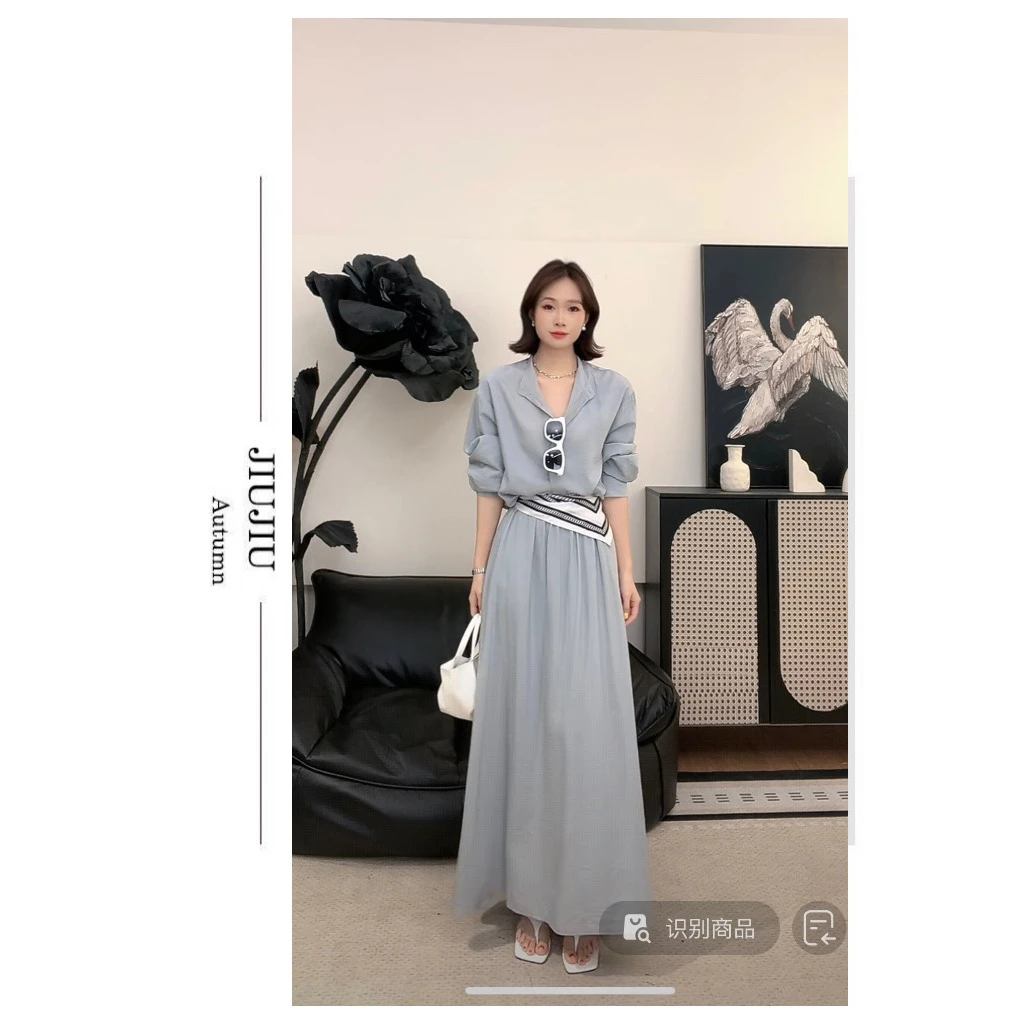 「罗马画报」夏季高级松弛感上衣半裙丝巾三件套套装裙SHBZU651603