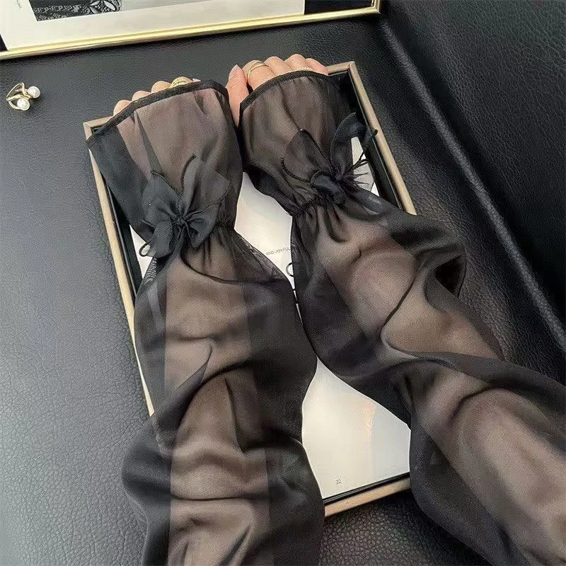 夏季户外防晒冰丝手袖可爱少女韩版宽松蕾丝袖纯色袖套女防紫外线