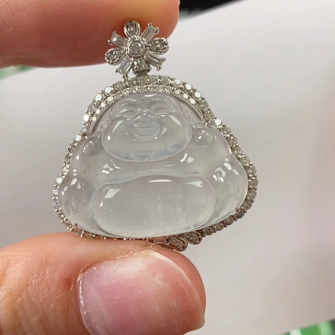 颈饰18K金镶嵌翡翠佛公