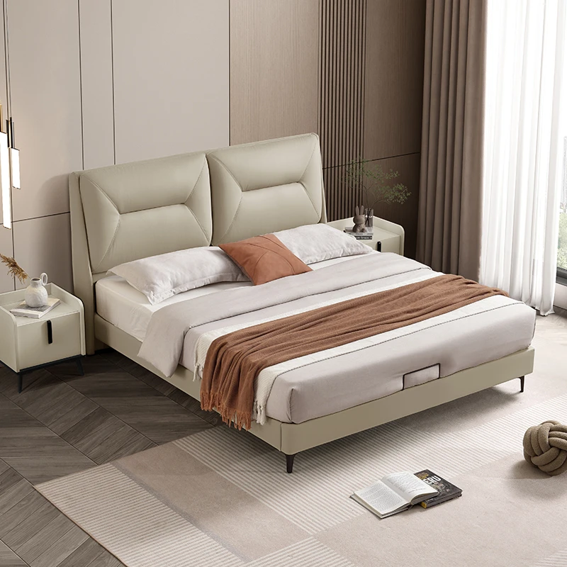 顾家家居KUKAHOME头层牛皮高脚靠包主卧次卧皮床DS8151B达