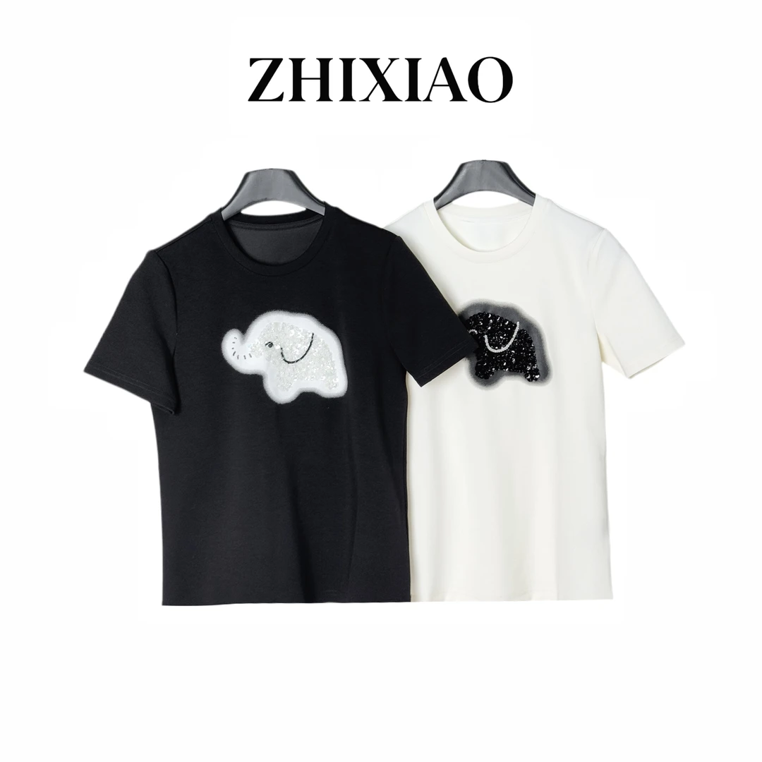 【ZHIXIAO】夏季新款：大象珠片短袖25031-1
