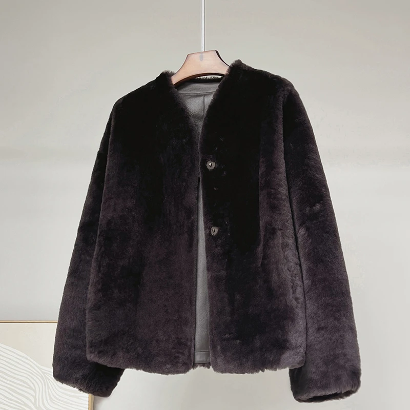 美利奴冬季女士锁温皮毛一体大衣外套海宁皮草慵懒风老钱风短款