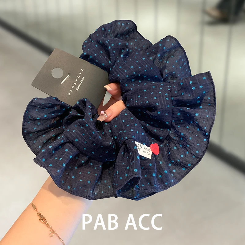 韩国网红气质高级感网纱波点荷叶边爱心肥肠圈大号宽边发圈头绳女