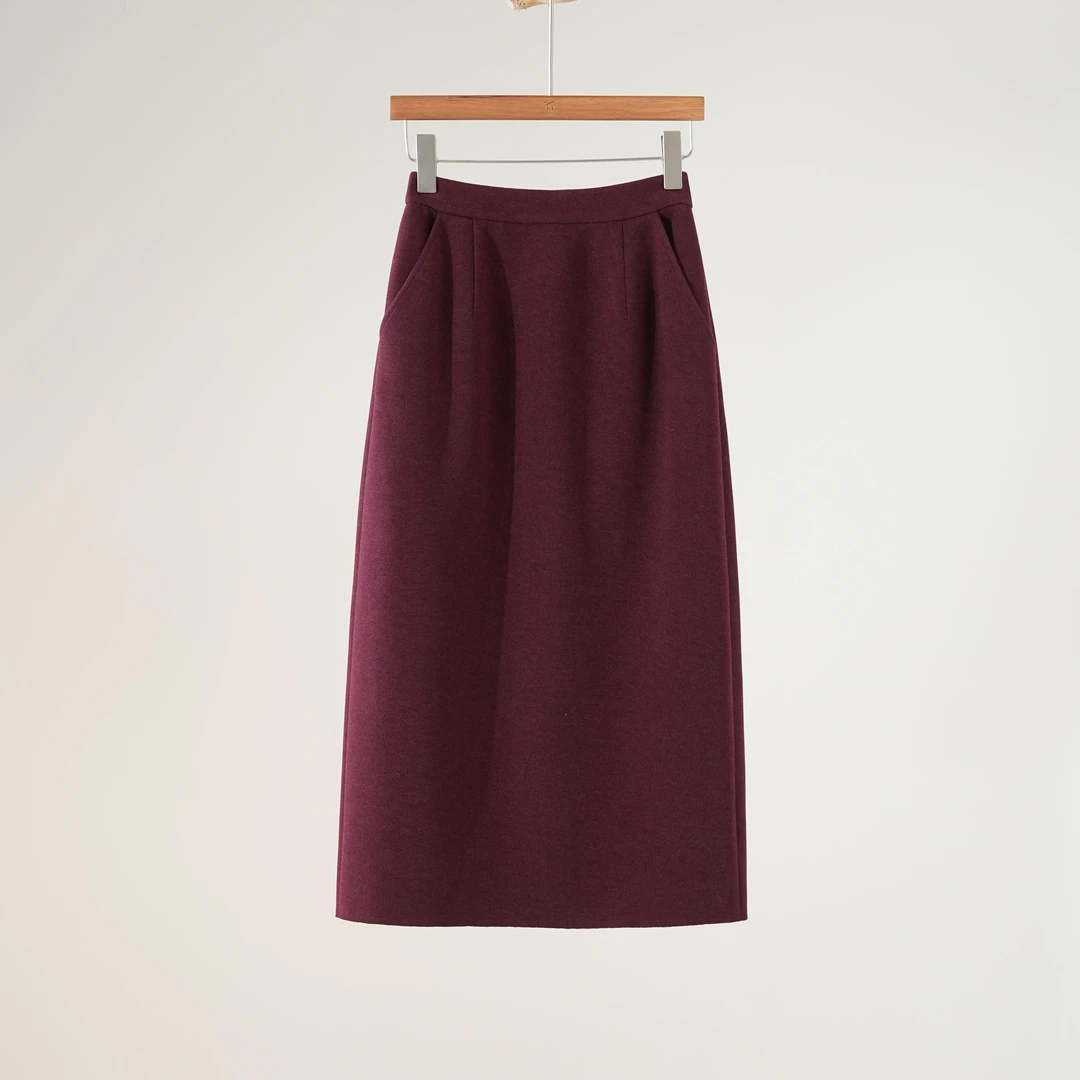 西子/【冬日絮语】醋酸羊毛优雅气质百搭酒红色半裙/BQTJ471