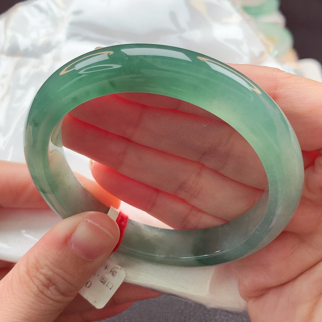 未镶嵌手镯翡翠冰湖水绿飘花 57圈口