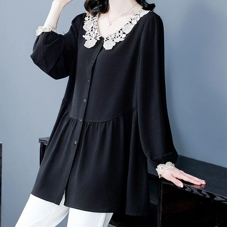 2025秋季新款显瘦气质洋气舒适减龄娃娃领小衫240052