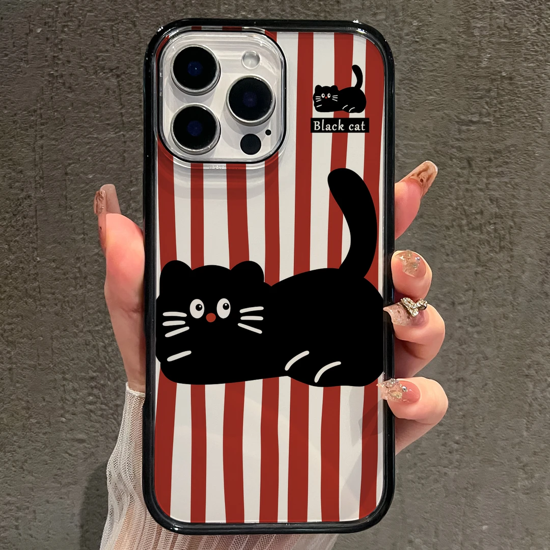 【AI键保护】条纹猫咪适用苹果16promax手机壳iphone15新款14少女