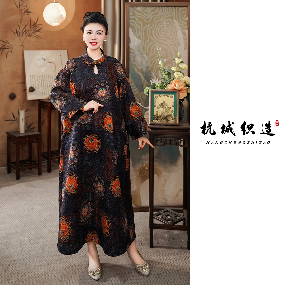 【盛世长安】桑蚕丝重缎香云纱花锦油绸厚款秋冬国风袍子