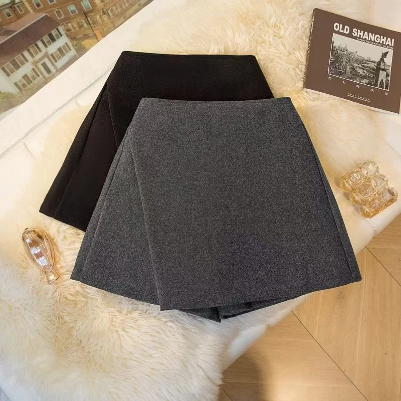 不规则毛呢短裤女2025秋冬耐磨防走光高腰a字短裤裙显瘦百搭靴裤