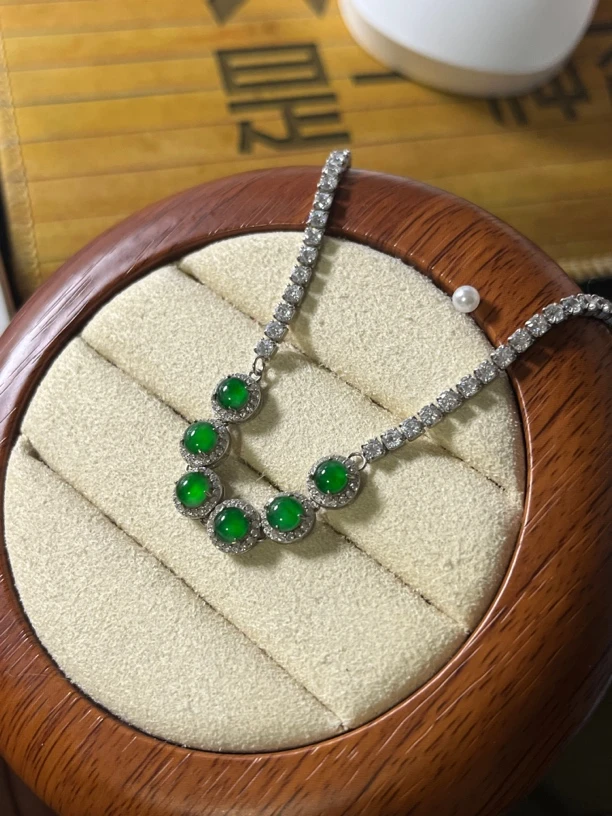 天然翡翠银镶手链