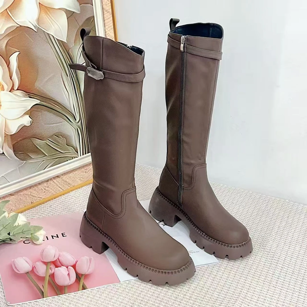 5965  新款时尚百搭圆头气质厚底长靴四季款
