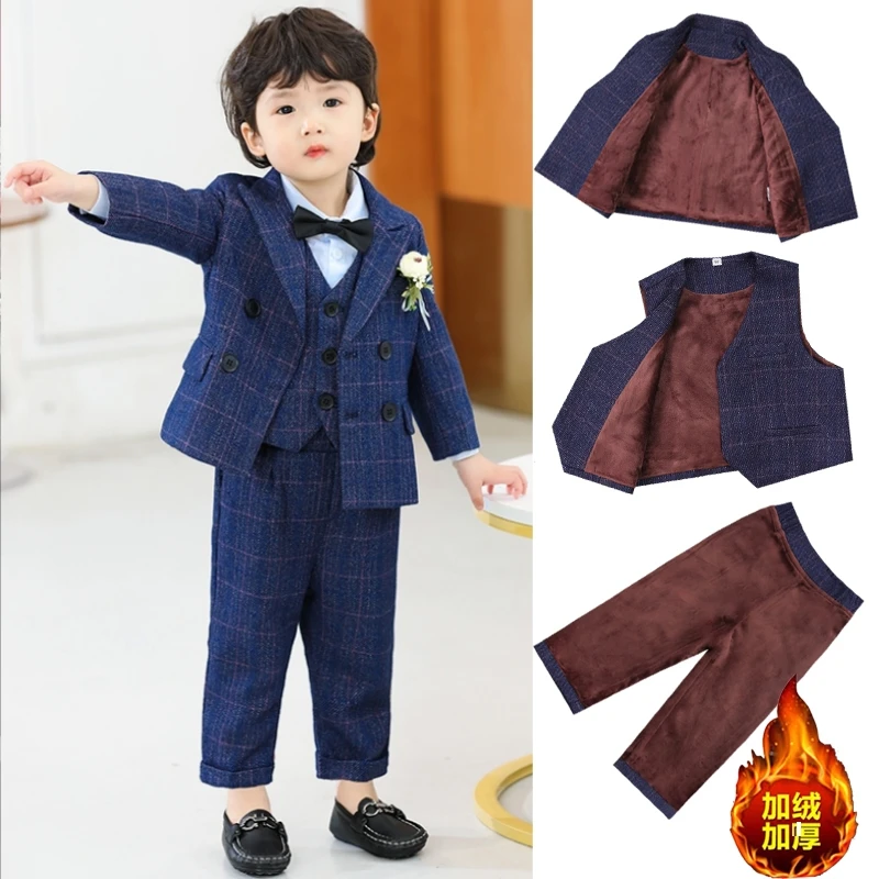 儿童西装礼服套装新款秋冬加厚男童演出服中小童英伦风婚礼表演服